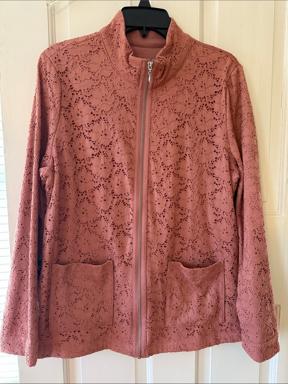 Lace Zip-Front Jacket in Dusty Rose
